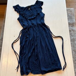 New York & Company Navy Ruffle Tie-Detail Midi Dress